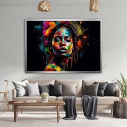 Colorful Black Woman Painting, African Woman Face Wall Art, Black Woman Canvas Art, Black Girl Canvas Print, African Wom