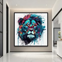 Colourful Lion Canvas Painting, Colourful Lion Poster, Lion Wall Art, Lion Canvas Print, Animal Office Art, Animal Canva