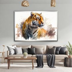 Noble Tiger Canvas Painting, Tiger Watercolor Painting Print on Canvas, Portrait Of Wild Cat, Tiger Wall Art, Animal Pai