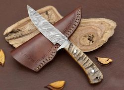 Hand Forged Damascus Steel Blade Knife with Damascus Guard & Pommel - Natural Wood Handle, Personalized Masterpie