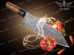 Handmade Damascus Steel Chef Knife, Full Tang, Turquoise Gemstone, Exotic Rose Wood Handle, Personalized Gift, Gift For
