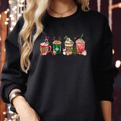 SWEATSHIRT (5278) REINDEER COFFEE Christmas Sweatshirt Peppermint Iced Latte Snowmen Sweets Snow Cozy Winter Santa Costu