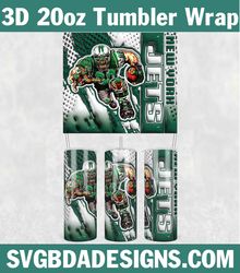 New York Jets 3D Inflated Tumbler Wrap, 20oz NFL 3D Tumbler, Jets Mascot 3D Inflated PNG, 20oz NFL Tumbler Template