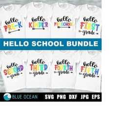 Hello school bundle SVG, Back to school SVG, First day of School SVG, Pre-k Kinder Preschool 1st 2nd 3rd 4th 5th grade
