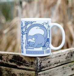 character coffee mug blue willow inspired, pokemon gift, snorlax coffee mug, snorlax mug