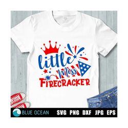 Little Miss Firecracker SVG, 4th July SVG, Patriotic girl shirt, Fourth of July cut files