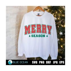 Merry Season SVG, Merry Christmas SVG, Distressed Christmas SVG, Merry Varsity Png