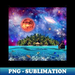 Island Oasis - Cosmic Retreat - Sea Scape - Aesthetic Sublimation Digital File - Unlock Vibrant Sublimation Designs