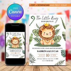 Lion King Baby Shower Invitation Template Canva Editable Instant Download