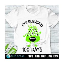 Eye survived 100 days SVG, 100 days of school SVG, 100 days boys shirt,  100 days monster SVG
