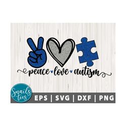 Peace love Autism Svg Png Eps Dxf Peace Love Autism Png Sublimation Png Blue Silver Autism Awareness png Autism Awarenes