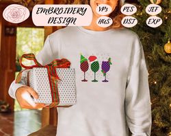 Christmas Wine Glass Embroidery, Santa Wine Embroidery, Christmas Embroidery Designs, Elf Embroidery Designs