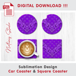 Paisley Bandana Pattern - Sublimation Waterslade Pattern - Car Coaster Design - Digital Download