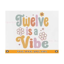 12th Birthday SVG PNG, Twelve Is A Vibe SVG, 12 Birthday Shirt Svg, 12 Birthday Gift Svg, Retro Groovy 12 Birthday Girl, Cut Files, Svg, Png