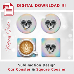 Funny Hunter Skull Design - Sublimation Waterslade Pattern - Car Coaster Design - Digital Download