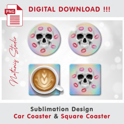 Funny Kisses Skull Design - Sublimation Waterslade Pattern - Car Coaster Design - Digital Download