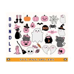 Halloween Pink SVG Bundle, Pink Halloween Clipart, Halloween Girl SVG, Cute Ghost SVG, Boo, Spooky, Pumpkin, Svg Files F