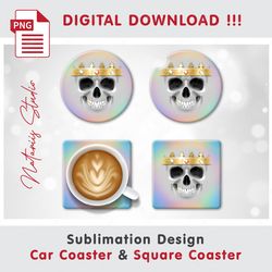 Funny King Skull Design - Sublimation Waterslade Pattern - Car Coaster Design - Digital Download