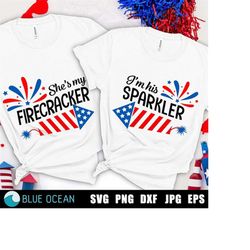 4th of july Couples Svg, She's my firecracker,  I'm His Sparker,  Patriotic Couple Shirt,  Funny 4th of july SVG