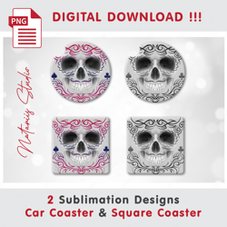 2 Funny Sugar Skull Designs - Sublimation Waterslade Patterns - Car Coaster Design - Digital Download