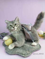Realistic Norwegian Forest Cat, Soft Grey Kitten Toy, Lifelike Stuffed Plushie, Custom Realistic Kitty, Movable Pet