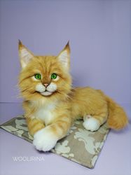 Realistic Maine Coon, Stuffed Cat Replica Plush, Lifelike artist Kitty, Portrait Pet Toy, Naturally animal Toys