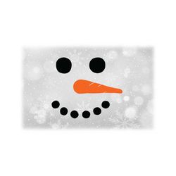Holiday Clipart: Winter or Christmas Unisex Smiling Snowman Face with Orange Carrot Nose, Black Coal Mouth / Eyes - Digital Download SVG/PNG