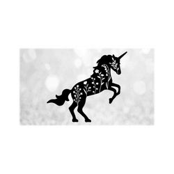 Animal Clipart: Black Unicorn Fantasy Horse Silhouette with Patch of Wildflowers Cutout for Nature Theme - Digital Download svg png dxf pdf
