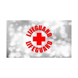 Medical Clipart: Large Bold Red Cross or Plus with Words 'Lifeguard' Curved Around It for Swimming Pools - Digital Download svg png dxf pdf