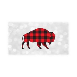 Animal Clipart: Simple Buffalo or Bison Silhouette with Layered Black on Top of Red Buffalo Plaid Pattern - Digital Download svg png dxf pdf