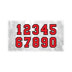 Sports: Thick Jersey Number Templates Grouped on ONE Single Sheet, Red Layered on Black, Digital Download SVG/DXF. Not Installable Font File