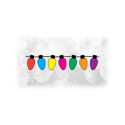 Holiday Clipart: Straight Strand or String of Christmas Light Bulbs in Black Outline and Colored Bulbs - Layers - Digital Download SVG & PNG