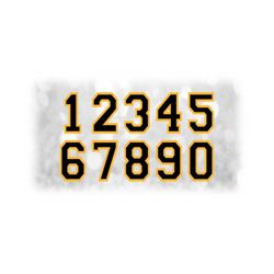 Sports Clipart: Jersey Number Templates Grouped on ONE Single Sheet - Black Layered on Yellow - Digital Download SVG, Not Installable Font
