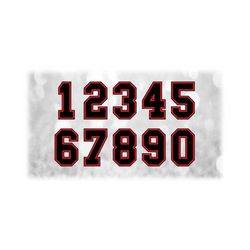 Sports: Jersey Number Templates Grouped on ONE Single Sheet - Black with Red Inline Layer Digital Download SVG - Not Installable Font File