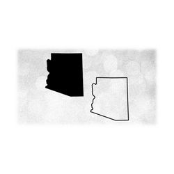 Geography Clipart: Solid Silhouette and Simple Thick Outline of the State of Arizona, USA in Black Color Only - Digital Download SVG & PNG