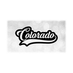 Geography Clipart: Word 'Colorado' in Fancy Print Type w/ Baseball Style Swoosh Underline Cutout of Black - Digital Download SVG & PNG