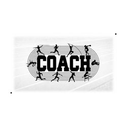 Sports Clipart: Track & Field Word 'Coach' in Bold Black Letters w/ Running Track and Coed Event Athletes, Digital Download svg png dxf  pdf