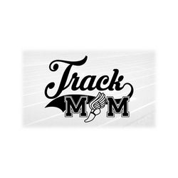 Sports Clipart: Black Words 'Track Mom' in Baseball Swoosh Style w/ Winged Running Shoe for Track & Field, Digital Download svg png dxf  pdf