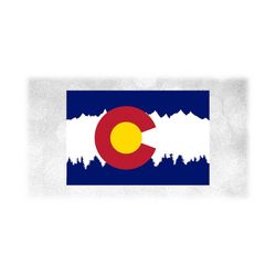 Geography Clipart: Official Colorado State Flag w/ Silhouettes of Mountain Range & Pine Trees in Stripes - Digital Download svg png dxf pdf