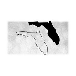 Geography Clipart: Solid Silhouette and Simple Outline of the State of Florida, USA in Black Color Only - Digital Download SVG & PNG