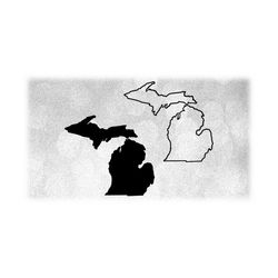 Geography Clipart: Solid Silhouette and Simple Thick Outline of the State of Michigan, USA in Black Color Only - Digital Download SVG & PNG