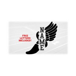 Sports Clipart: Black Split Name Frame Wing Running Shoe from Mercury/Hermes to Symbolize 'Track & Field' - Digital Download svg png dxf pdf