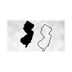Geography Clipart: Solid Silhouette and Simple Thick Outline of the State of New JerseyUSA in Black Color Only - Digital Download SVG & PNG