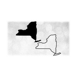 Geography Clipart: Solid Silhouette and Simple Thick Outline of the State of New York, USA in Black Color Only - Digital Download SVG & PNG