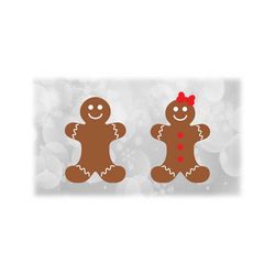 Holiday Clipart: Christmas Layered Brown Ginger Bread Boy and Girl with White Squiggle Icing, Red Candy Buttons - Digital Download SVG & PNG
