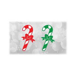 Holiday Clipart: Red and Green Layered on White Christmas Theme Candy Canes with Bows - Symbol for Jesus - Digital Download Format SVG & PNG