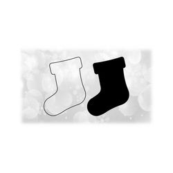 Holiday Clipart: Stocking / Sock Silhouette for Fireplace Mantle, Black Solid and Outline - Change Color Yourself - Digital Download SVG/PNG