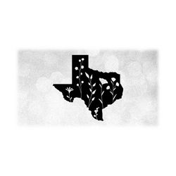 Geography Clipart: Solid Black Silhouette of the State of Texas, USA with Patch of Wild Flowers Cutout - Digital Download svg png dxf pdf