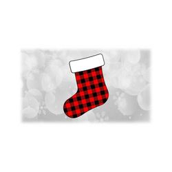Holiday Clipart: Stocking or Sock Silhouette for Fireplace Mantle, Black Buffalo Checks Layered over Red Solid - Digital Download SVG/PNG