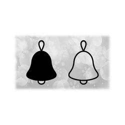 Holiday Clipart: Christmas Theme Bell Silhouette in Black Solid and Outline - Change Color Yourself - Digital Download Format SVG & PNG